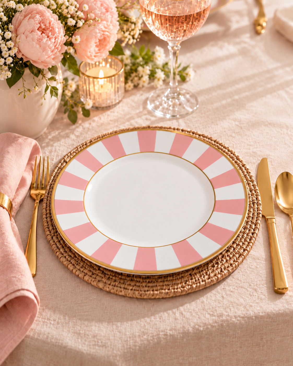 JUEGO DE VAJILLA STRIPES ROSA 18 PIEZAS