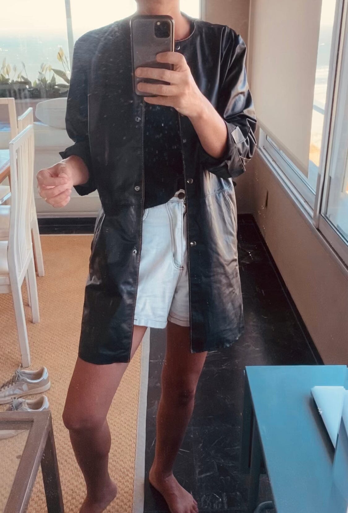 Slouchy Leather Jacket - BLACK