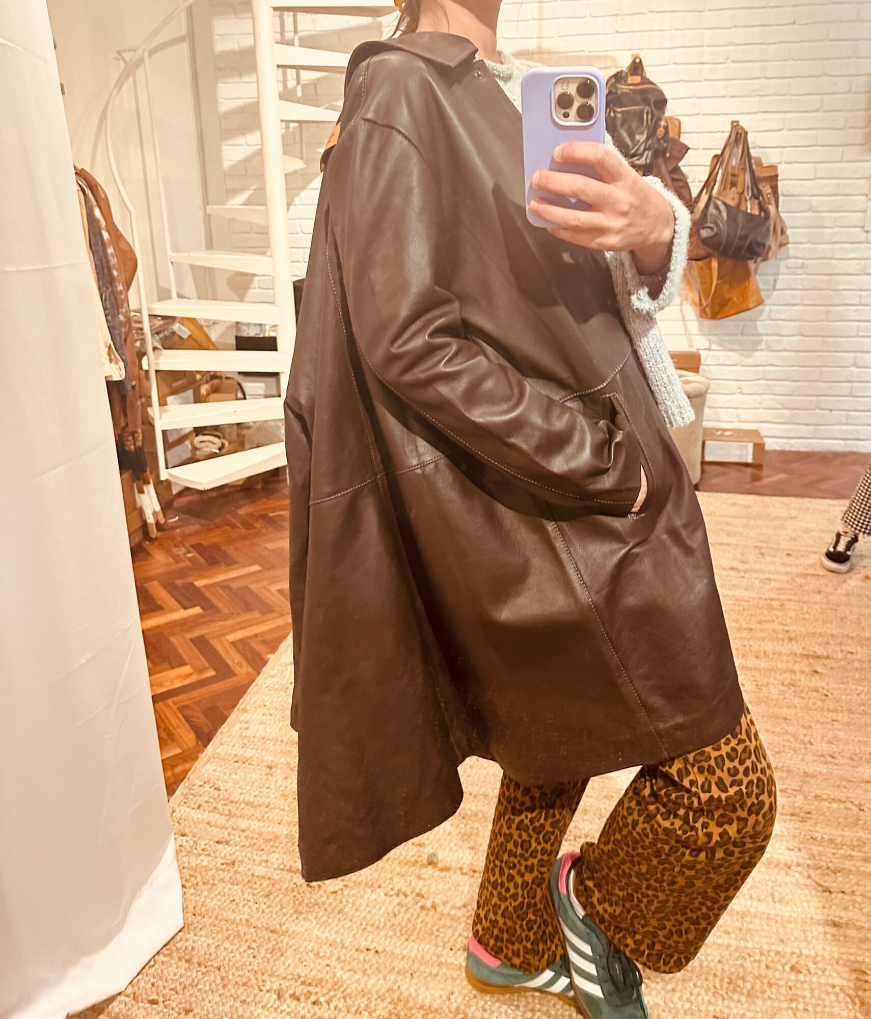 Gabardina leather jacket - Chocolate