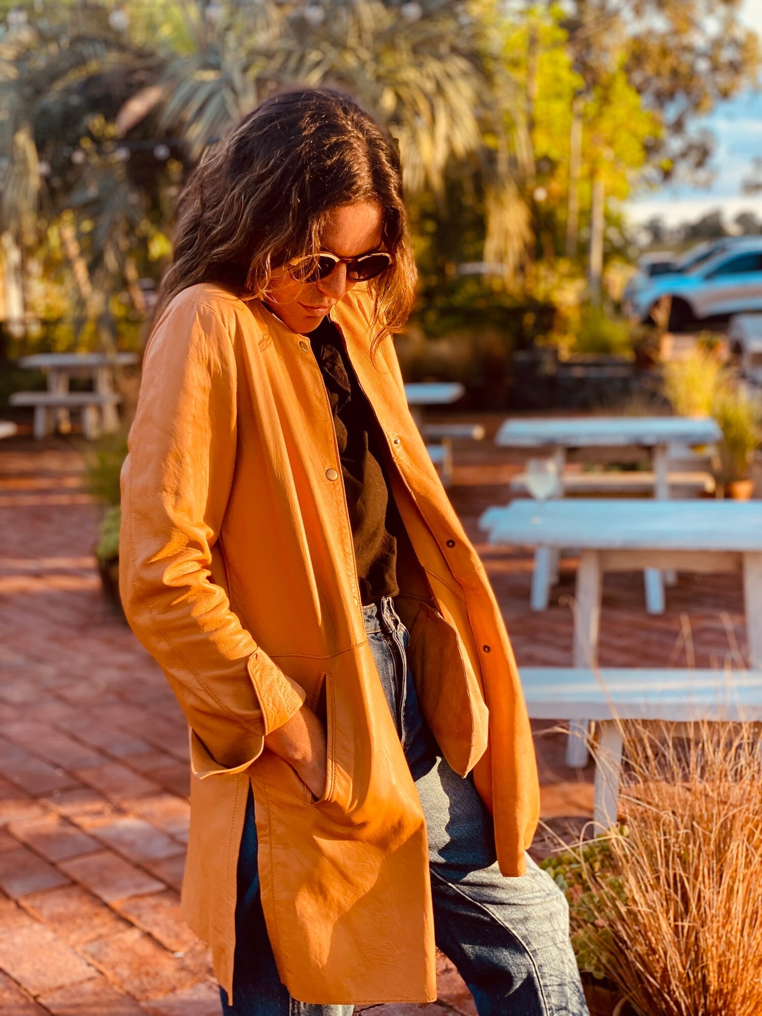 Slouchy leather jacket - Camel