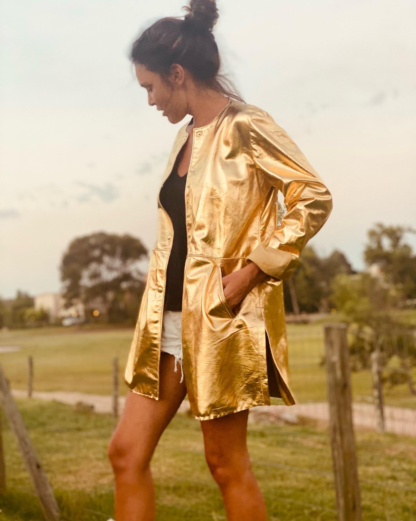 Slouchy Leather Jacket - Gold