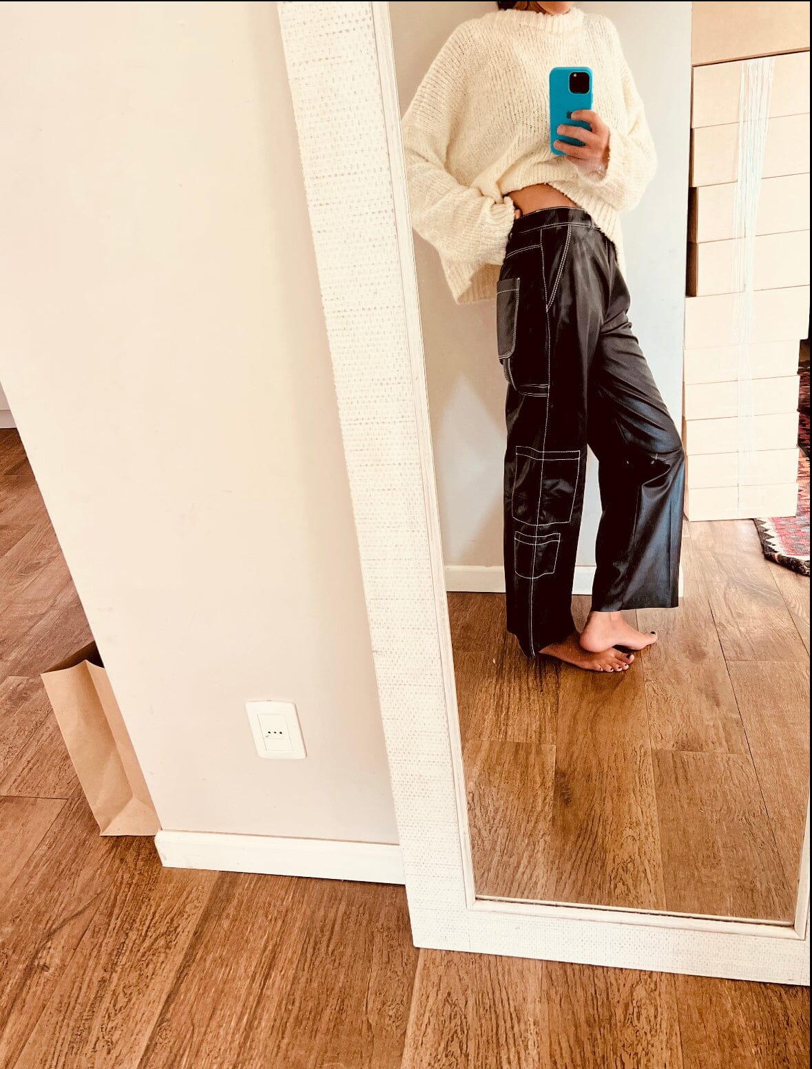 Leather CARGO  Pant - BLACK