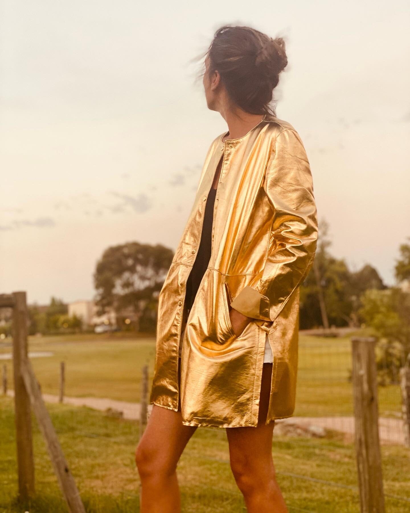 Slouchy Leather Jacket - Gold