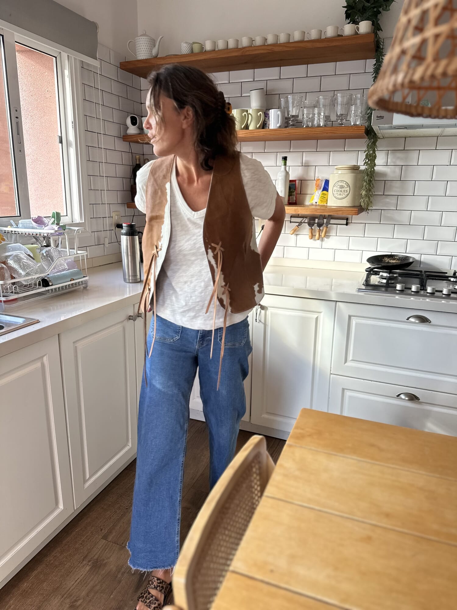 Cow print leather vest