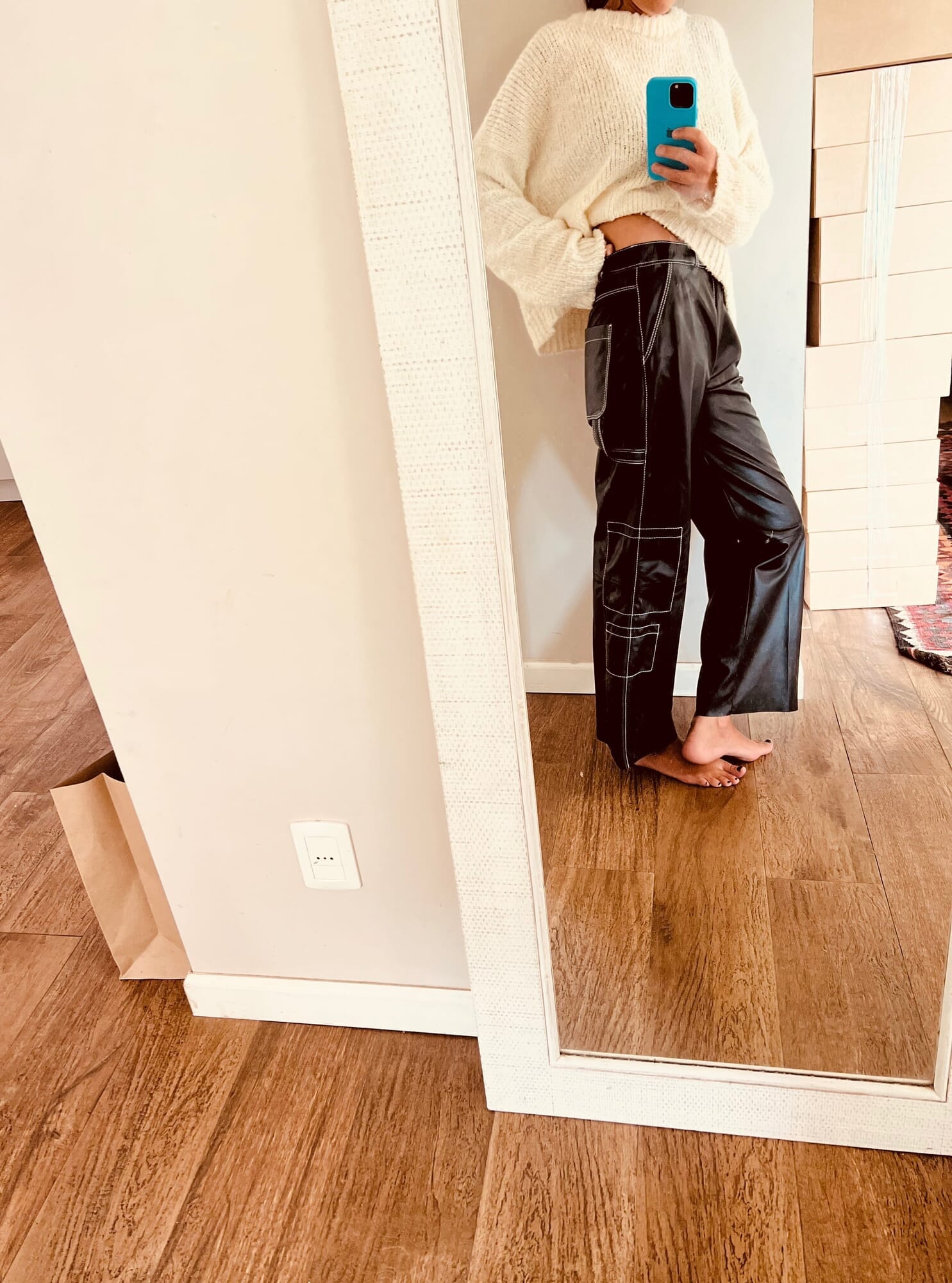 Leather CARGO  Pant - BLACK