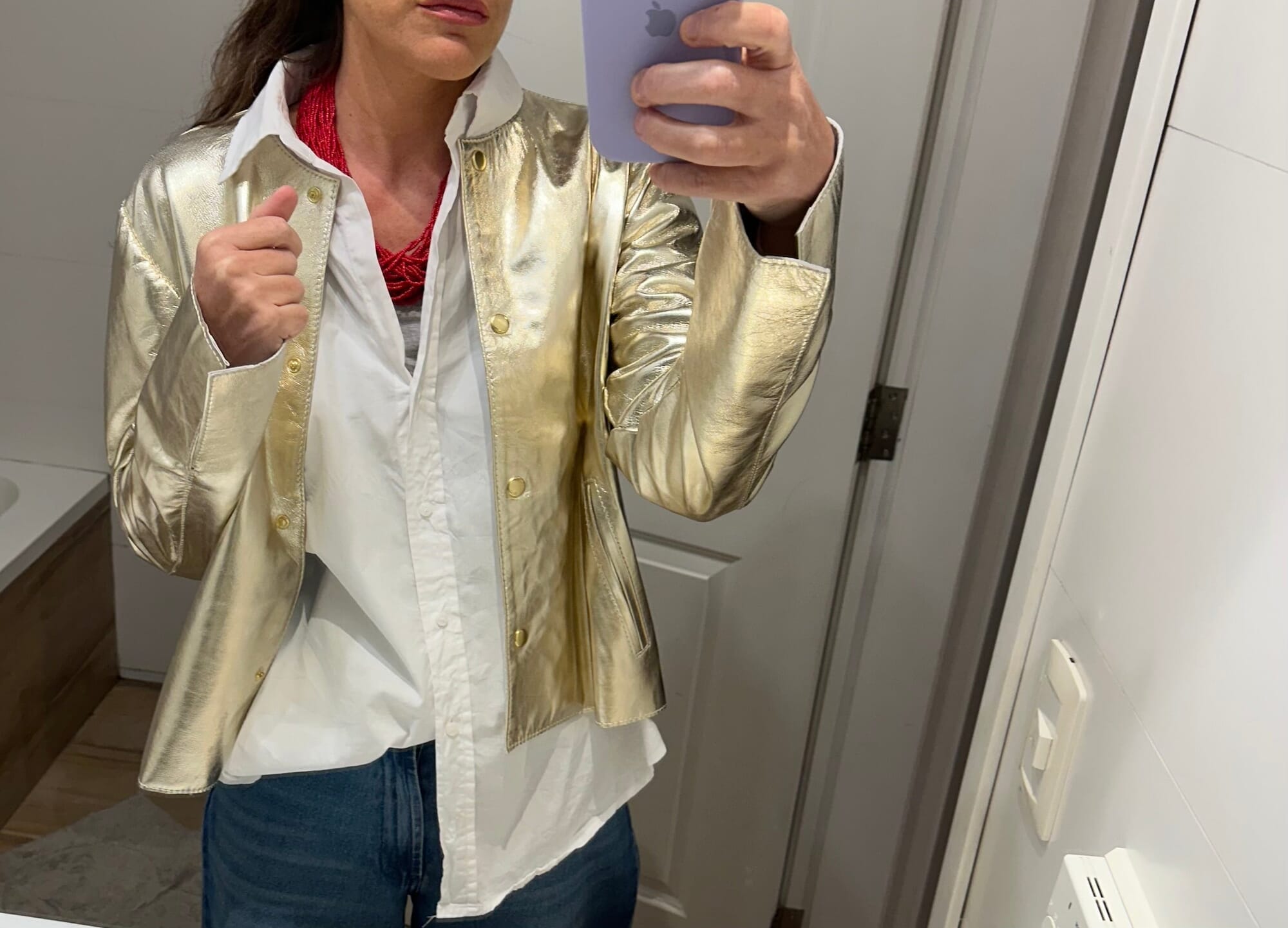 Short Slouchy Leather Jacket - GOLD