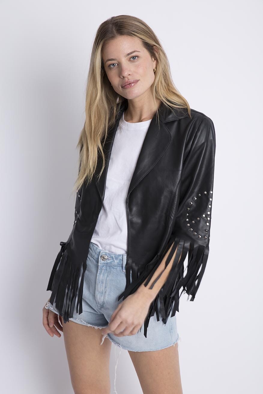 Roll Leather Jacket - Black