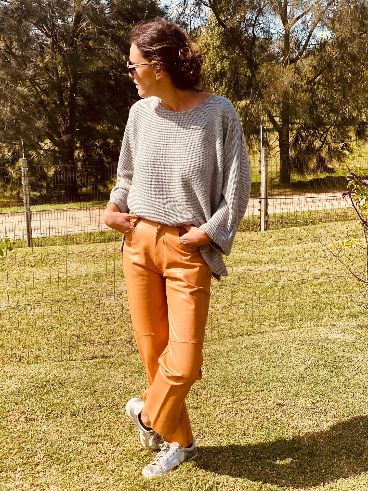 Slouchy Leather Pant - Camel