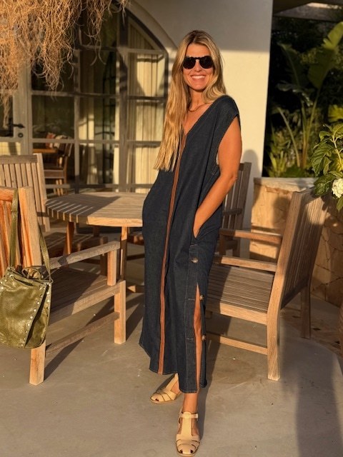 Vestido denim & leather