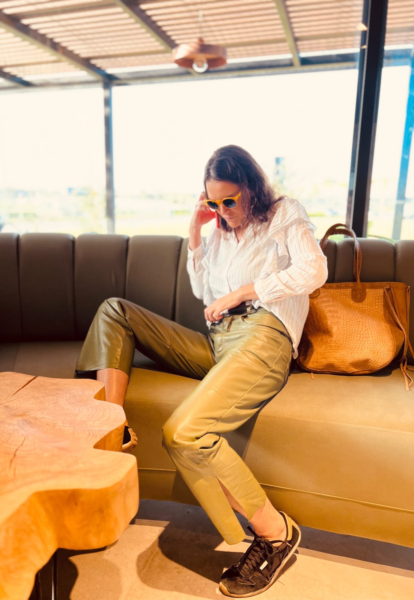 Slouchy Leather Pant - Oliva
