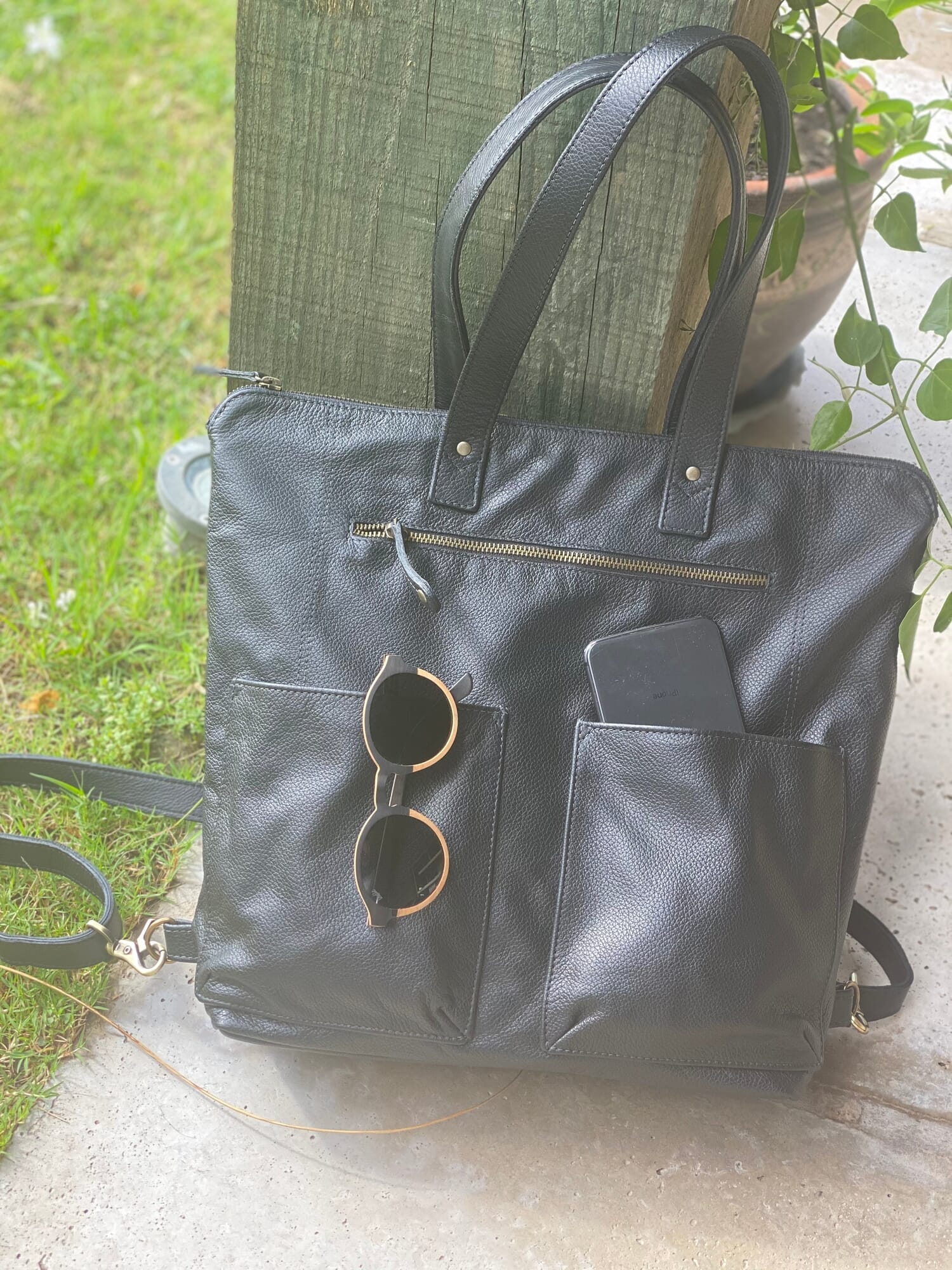 Leather Convertible Backpack BLACK