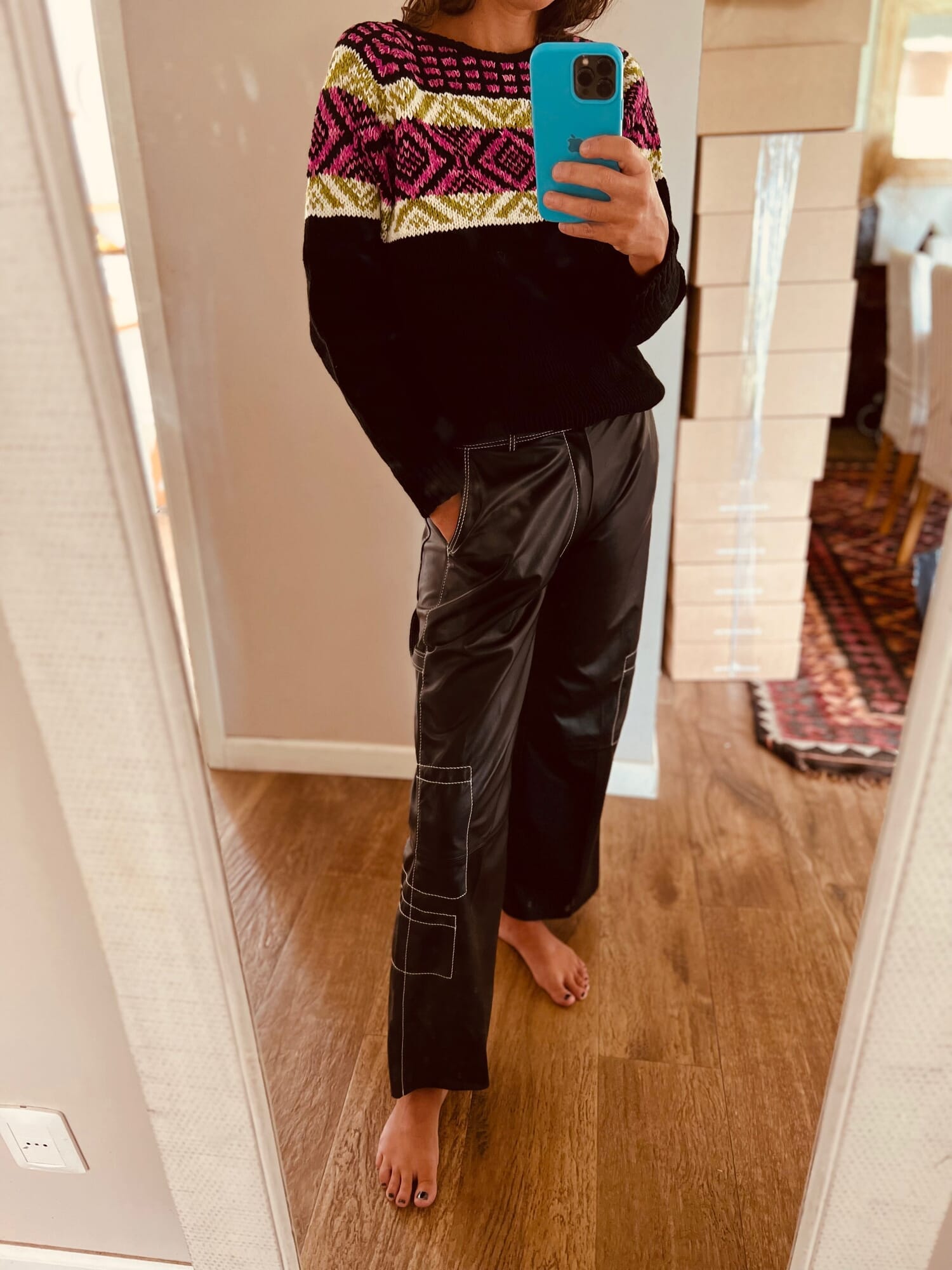 Leather CARGO  Pant - BLACK
