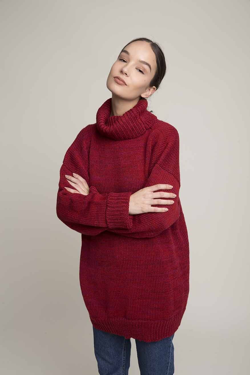 Solid Turtleneck Rojo