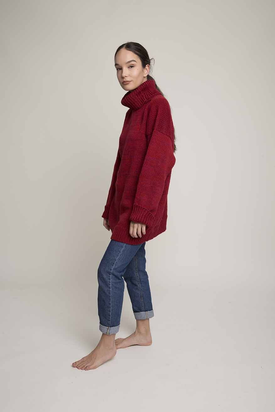 Solid Turtleneck Rojo