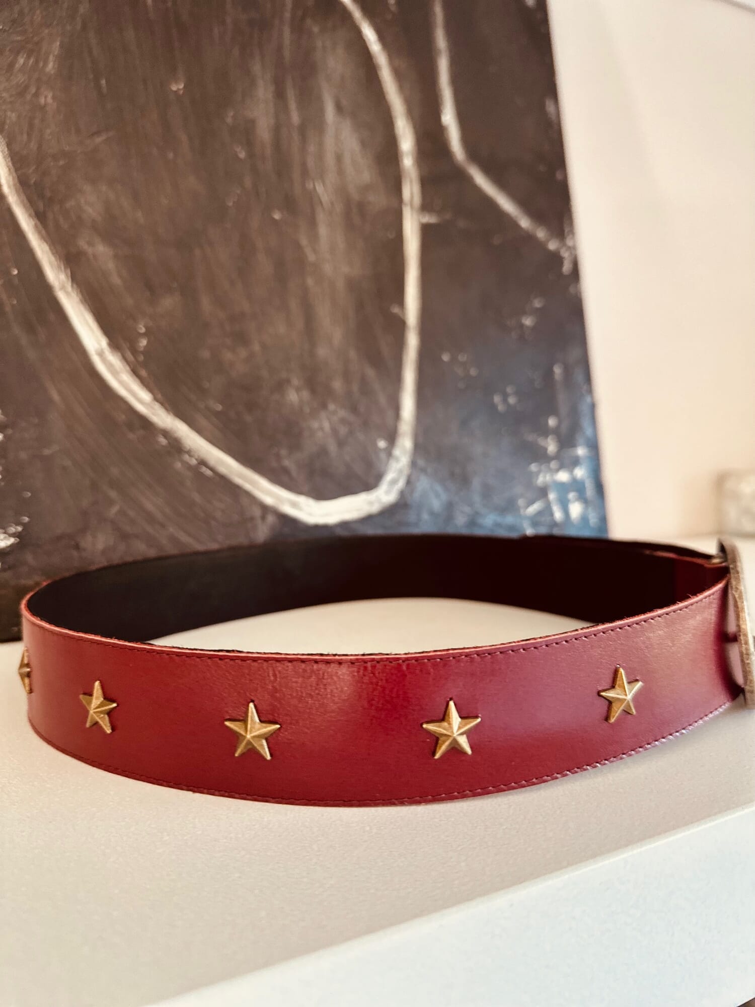 Cinturón cuero Burgundy  Estrellas