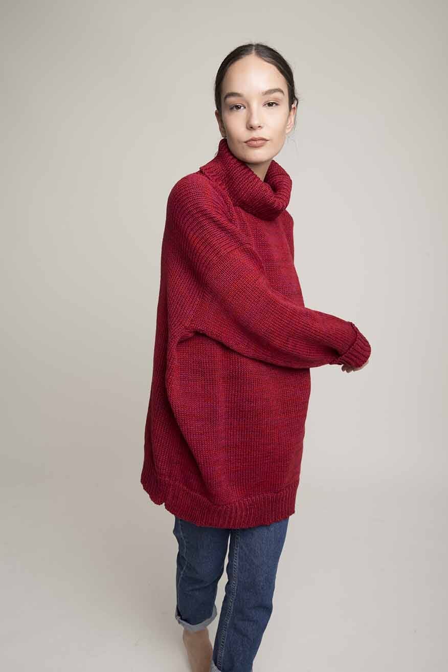Solid Turtleneck Rojo
