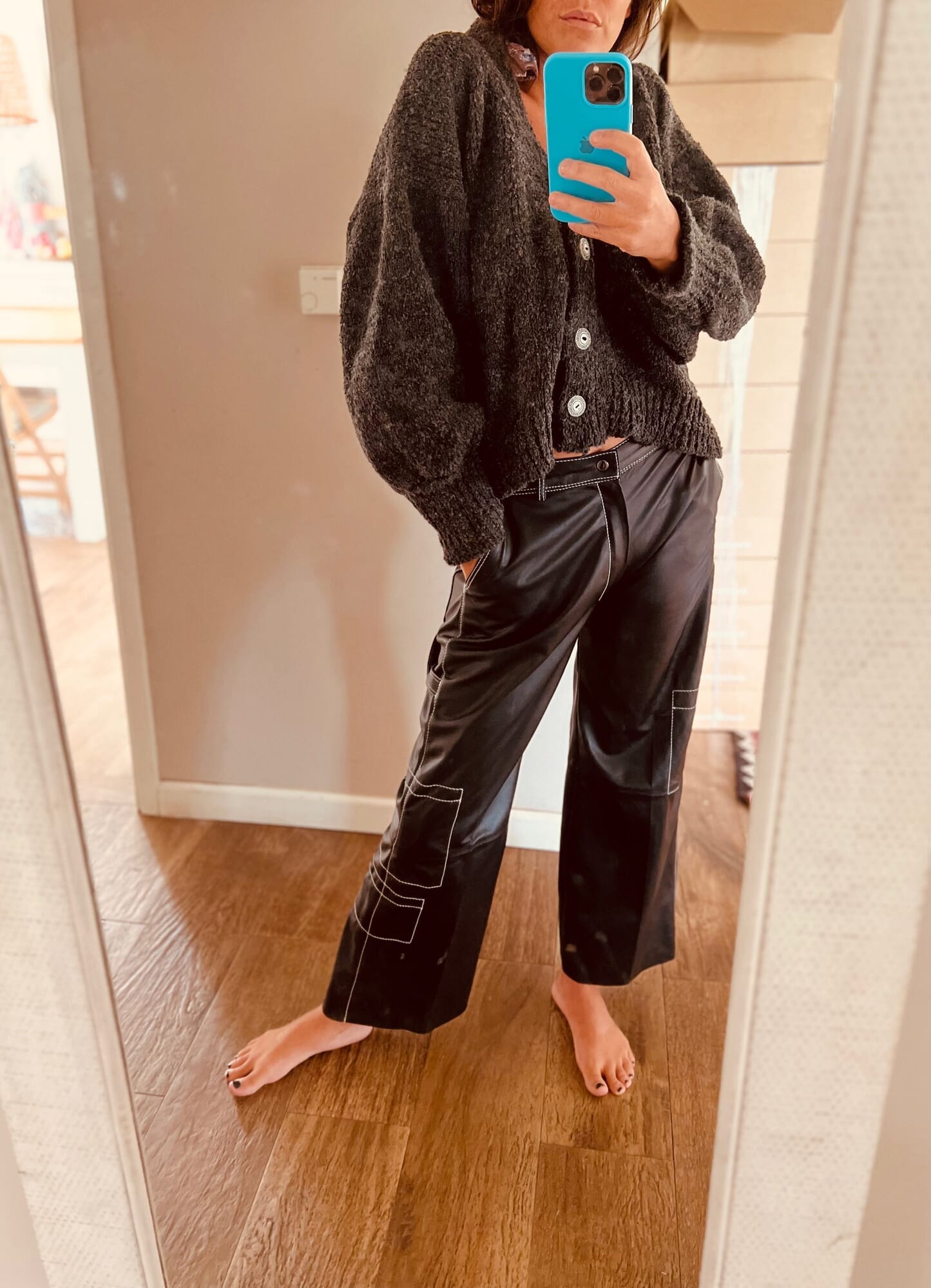 Leather CARGO  Pant - BLACK