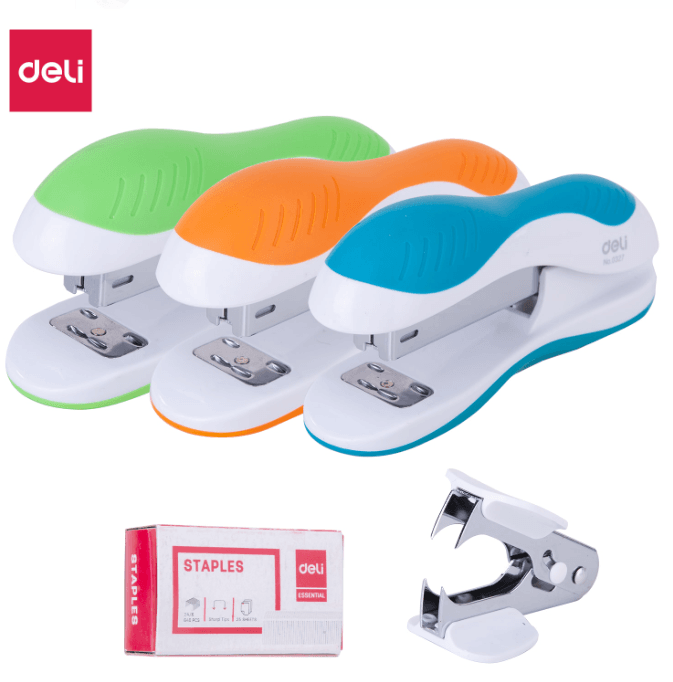 Combo engrampadora, sacagrapas y grapas Deli 3en1 