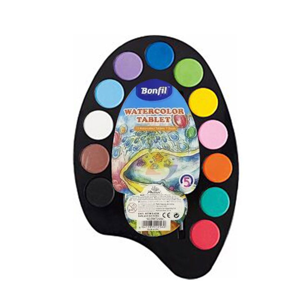 Acuarelas Paleta x12 Colores Bonfil