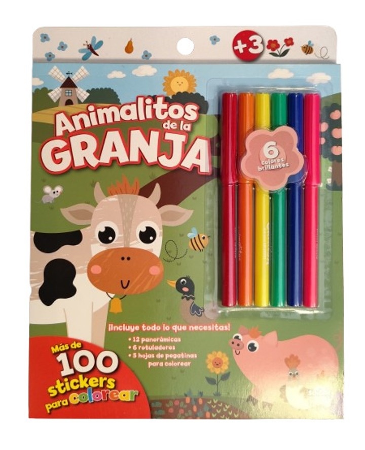 ANIMALITOS DE LA GRANJA - 100 STICKERS COLOREAR