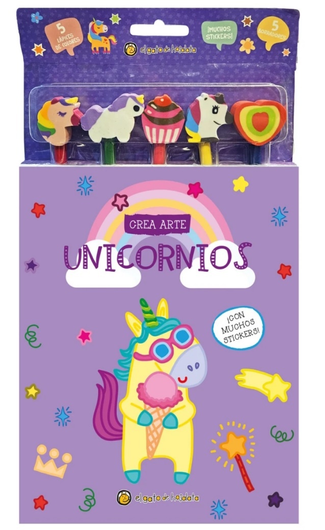 CREA ARTE: LÁPICES,  BORRADORES Y STICKERS. UNICORNIOS