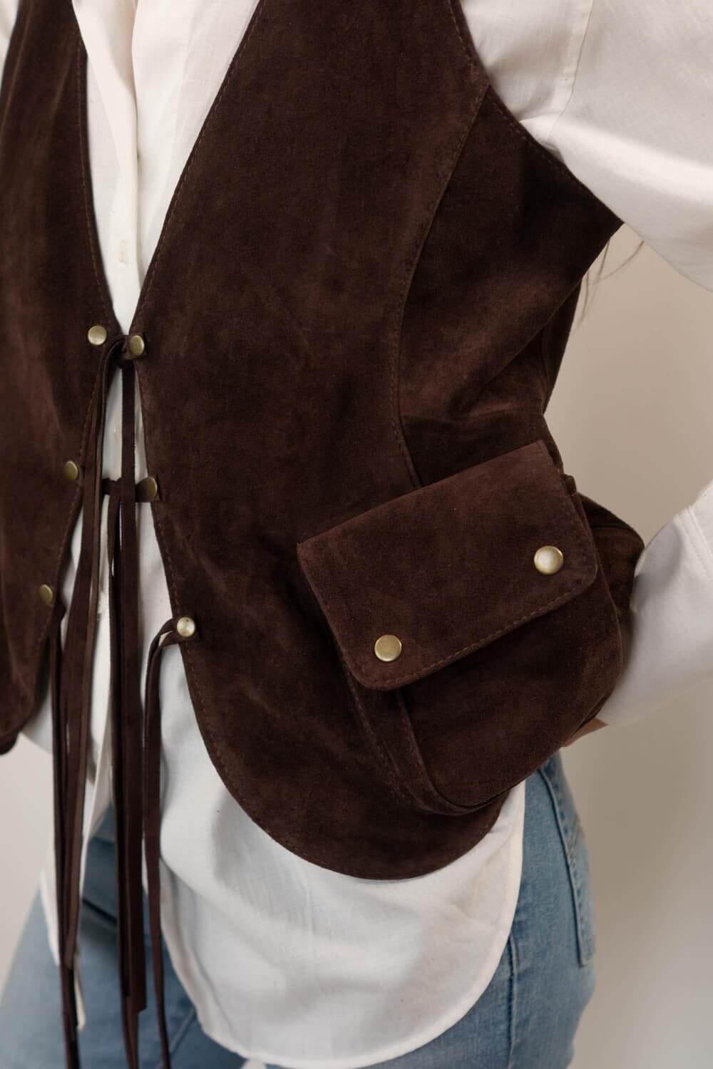 Chaleco BOHO cuero gamuza