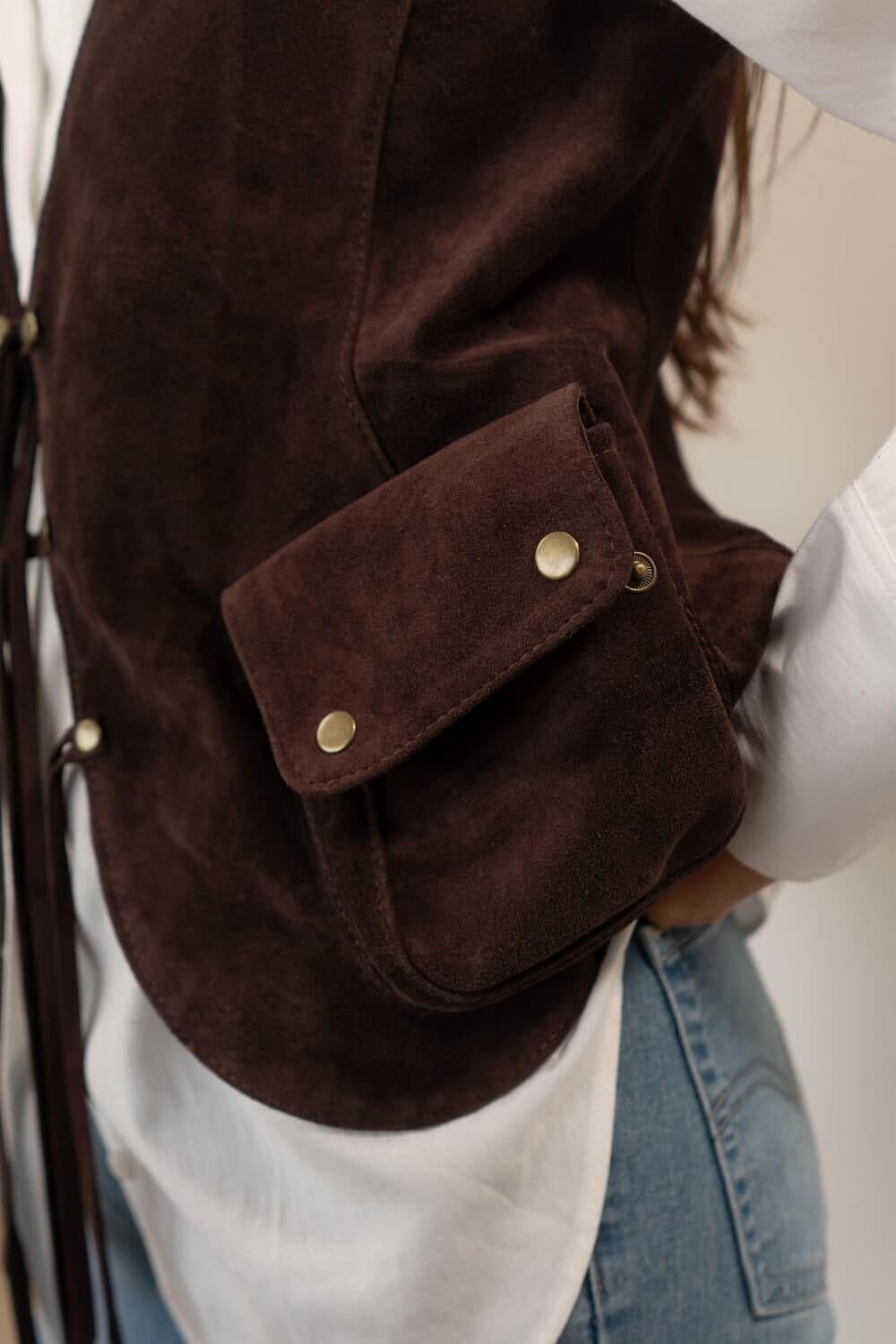Chaleco BOHO cuero gamuza