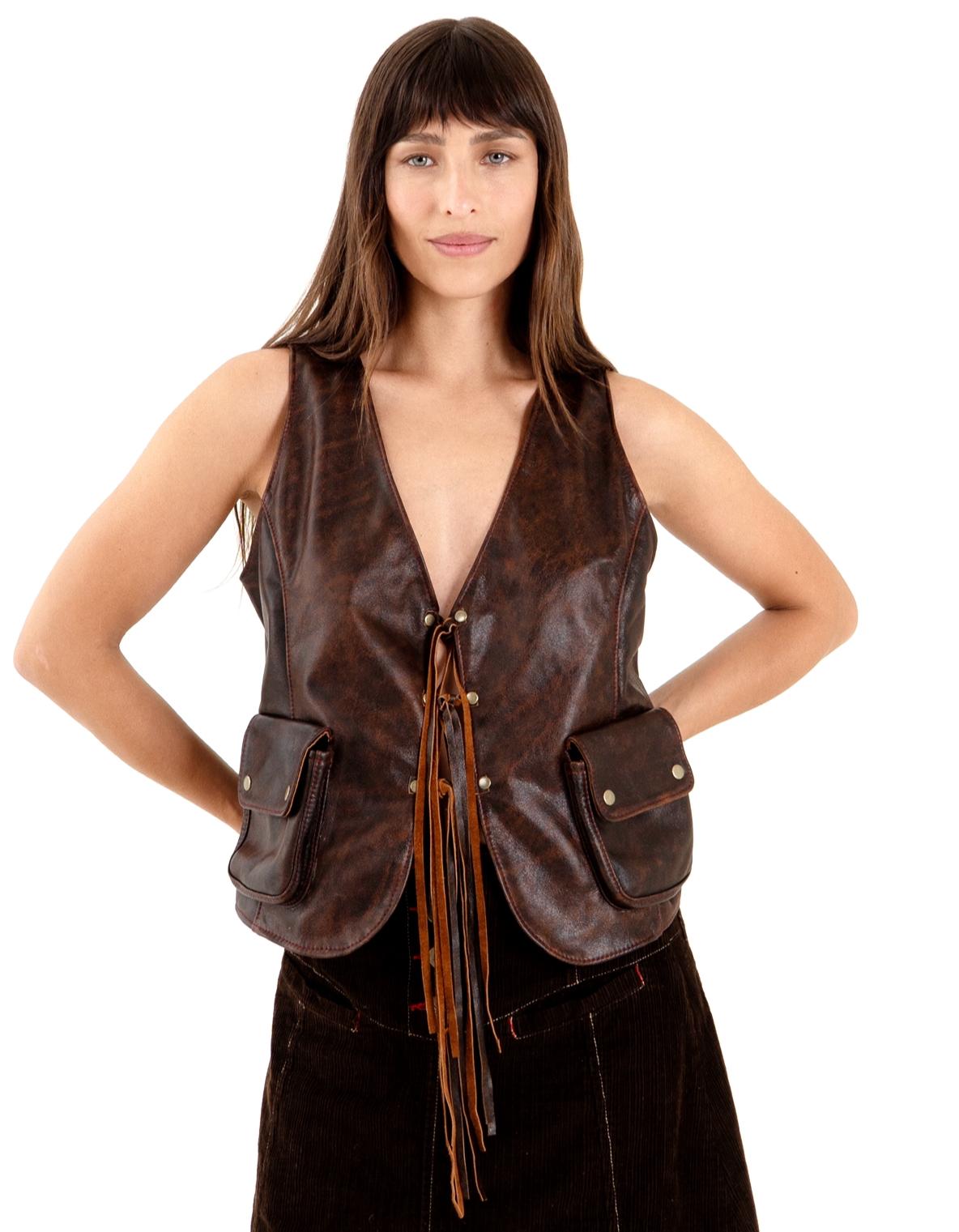 Chaleco BOHO cuero vacuno envjecido