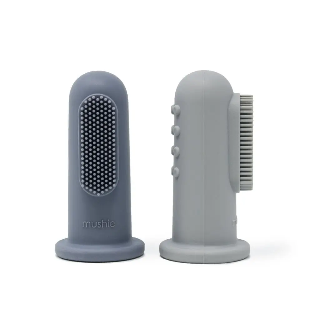 Mushie Pack 2 Cepillos Dedo combinado Gris claro y Gris oscruso