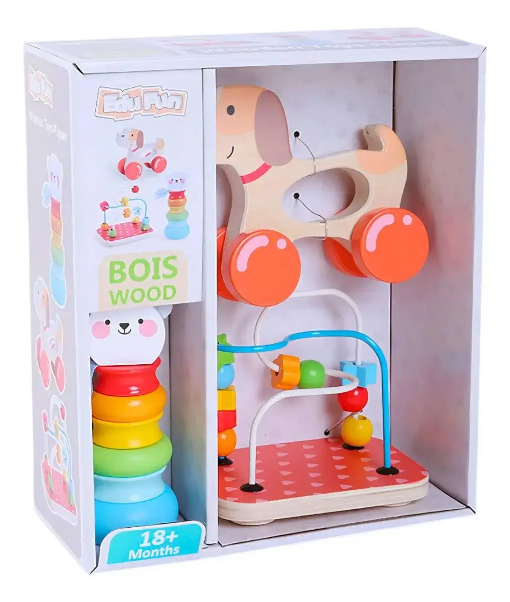Edu Fun Set Didáctico 3en1 de Madera Laberinto y Encastre