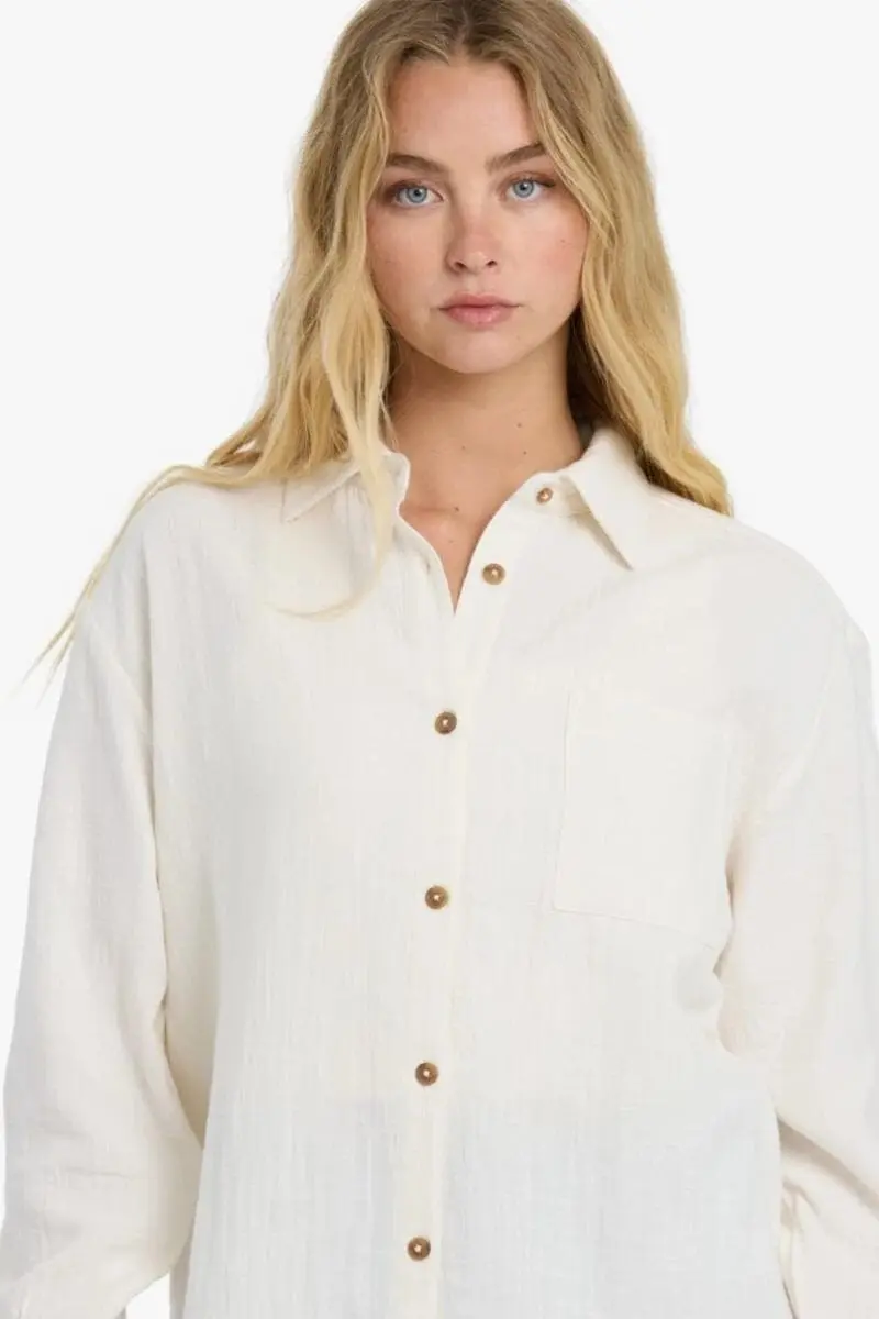 Camisa Billabong Wanderer Solid LS Wvn Top – Beige