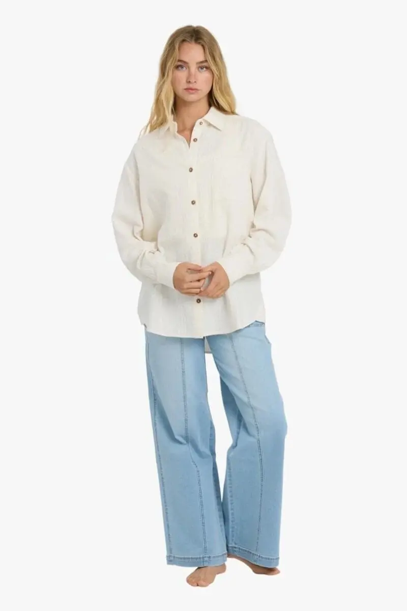 Camisa Billabong Wanderer Solid LS Wvn Top – Beige