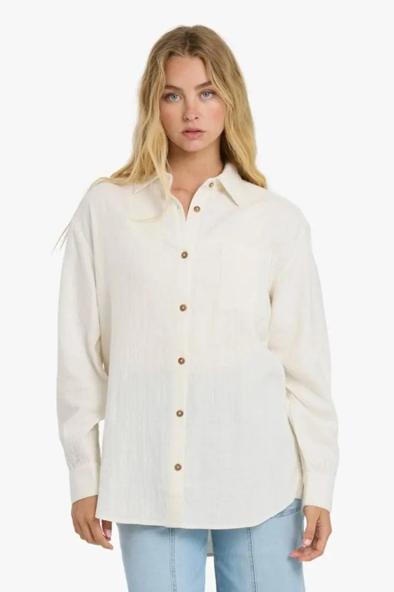 Camisa Billabong Wanderer Solid LS Wvn Top – Beige