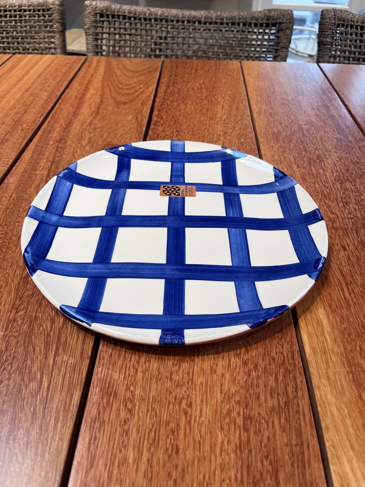 Large Plate Grid Blue