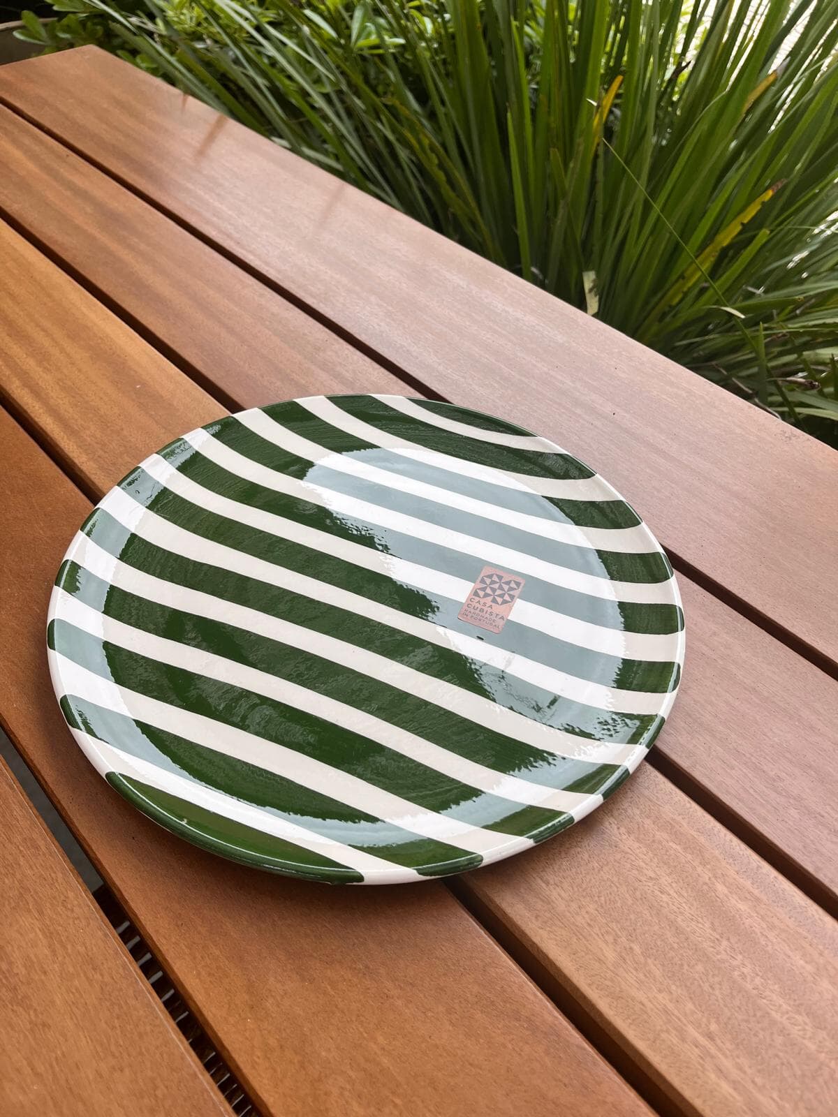 Large Plate Bold Stripe Dark Green