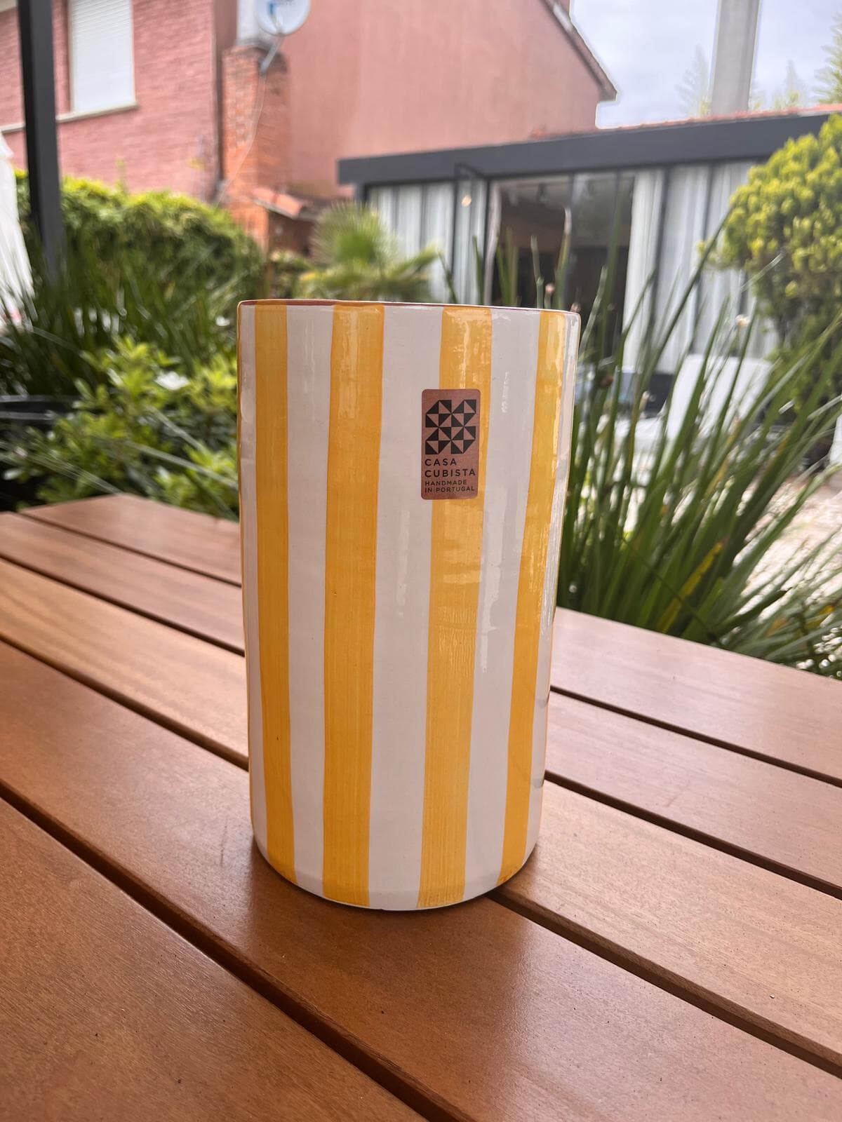 Florero Recto M Bold Stripe Yellow