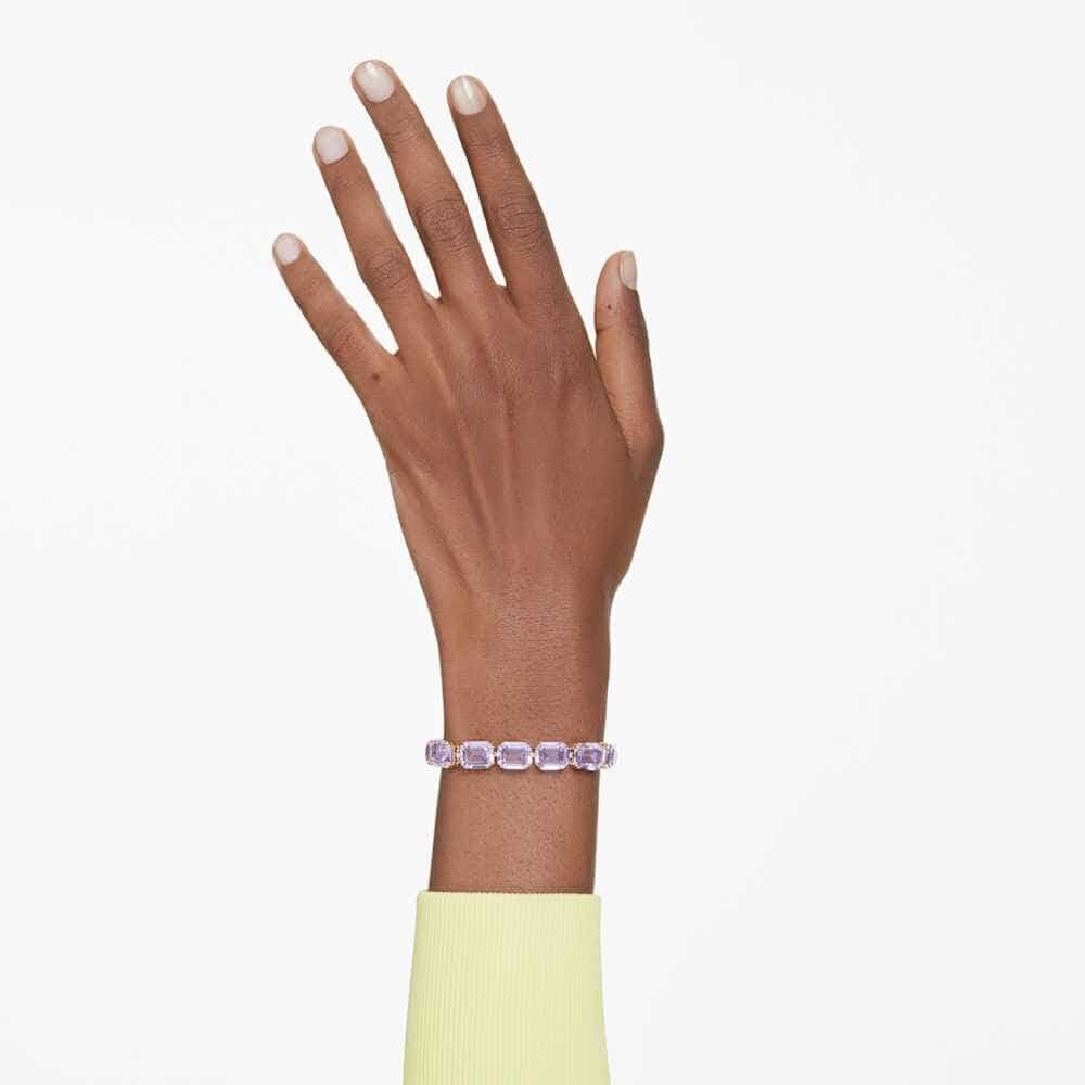 Pulsera Tennis Millenia, Talla octogonal, Morada, Baño tono oro - Bastión