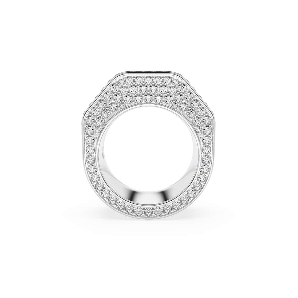 Anillo de cóctel Dextera, Forma octagonal, Pavé, Blanco, Baño de rodio ...