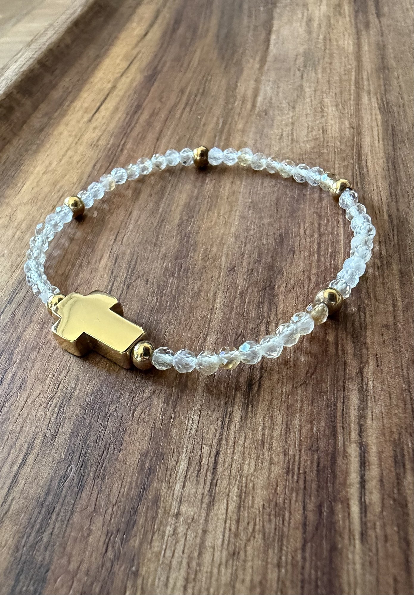 Pulsera CRUZ en acero y piedras naturales