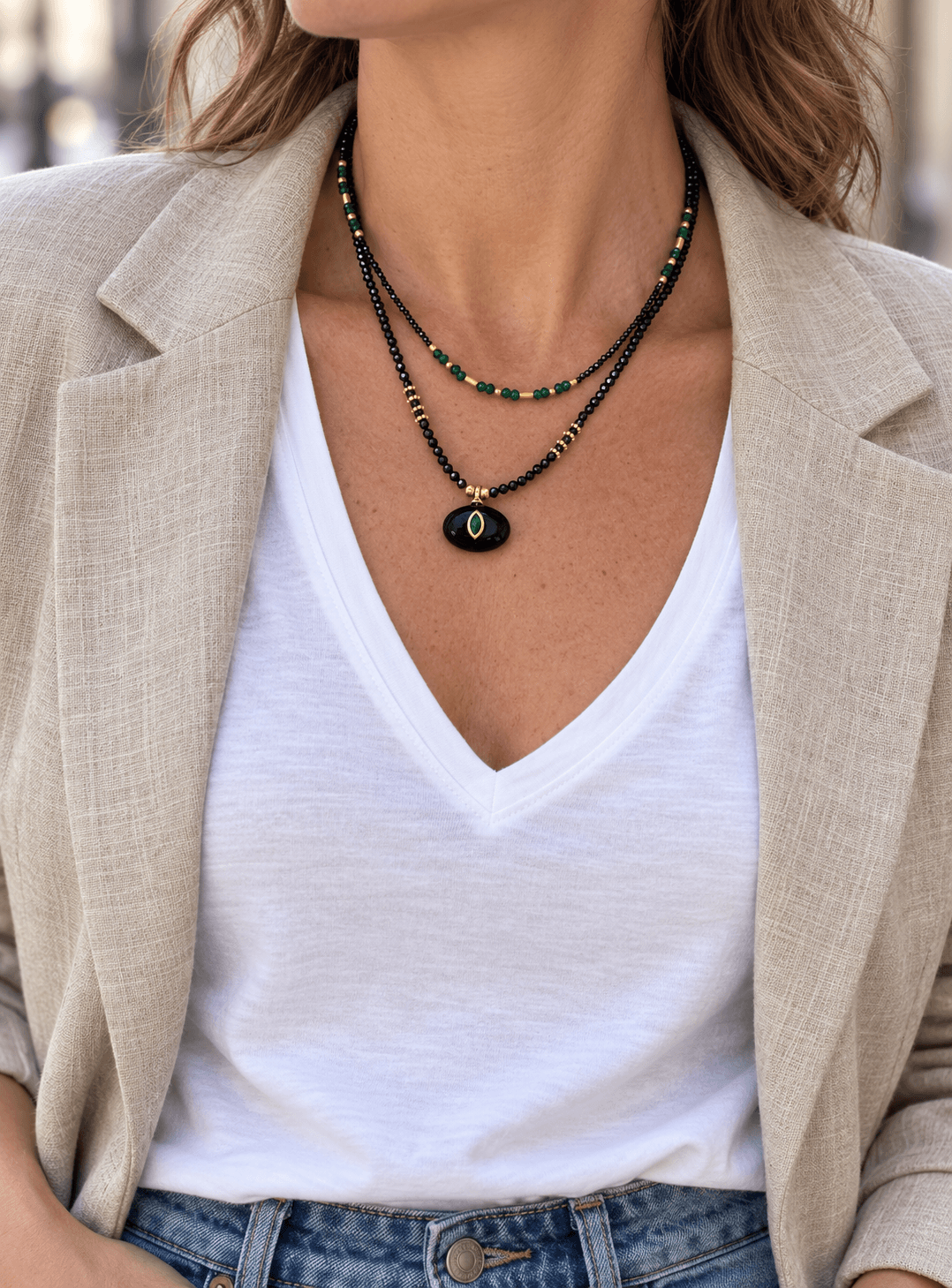 Collar TOLEDO en acero y piedras naturales