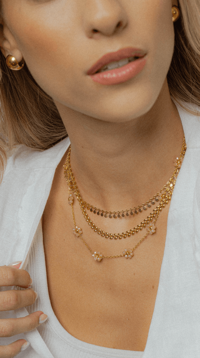 Collar FLORA en acero y cristales