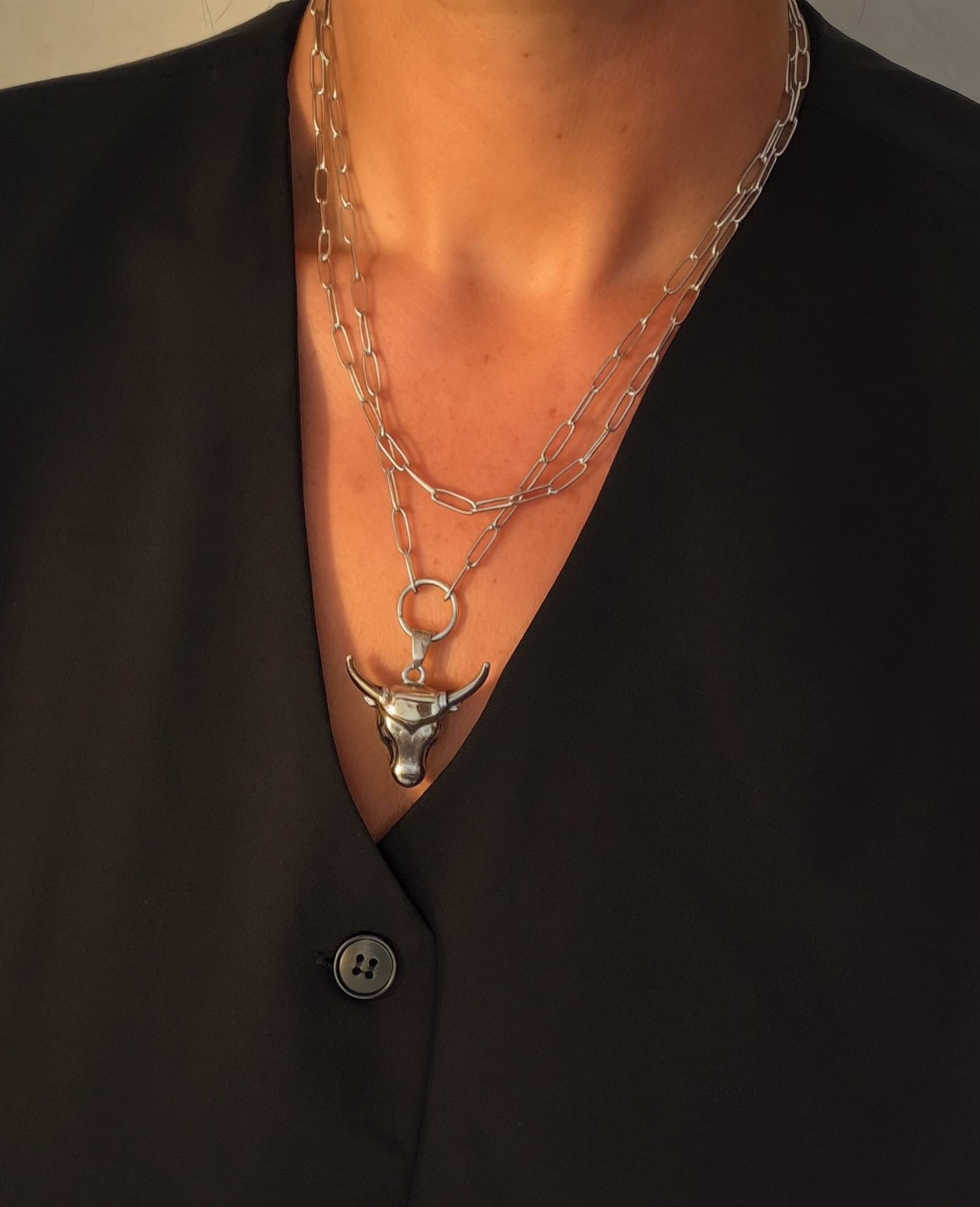 Collar BULL en acero plateado
