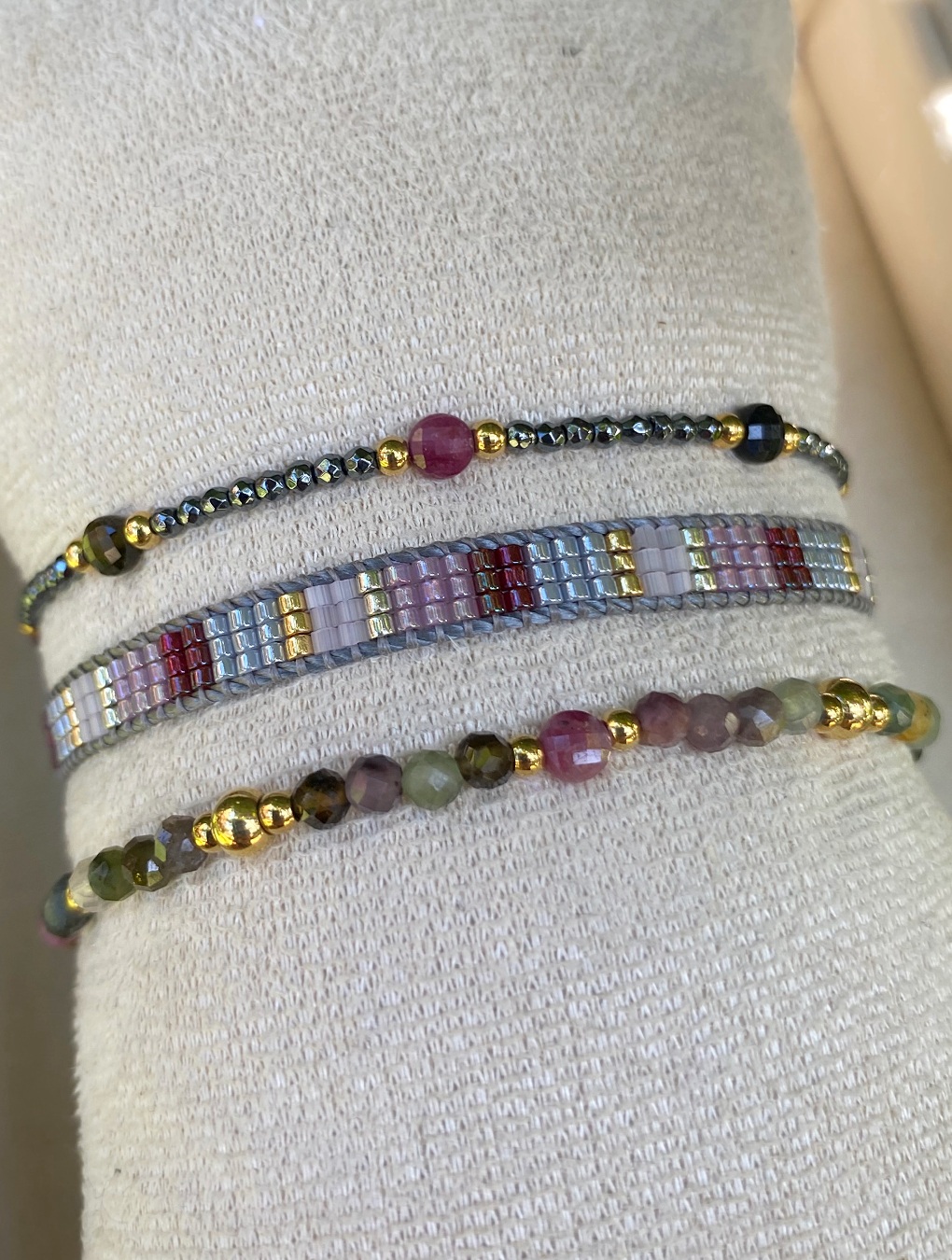 Pulsera BRUMA en acero, hematita y piedras naturales