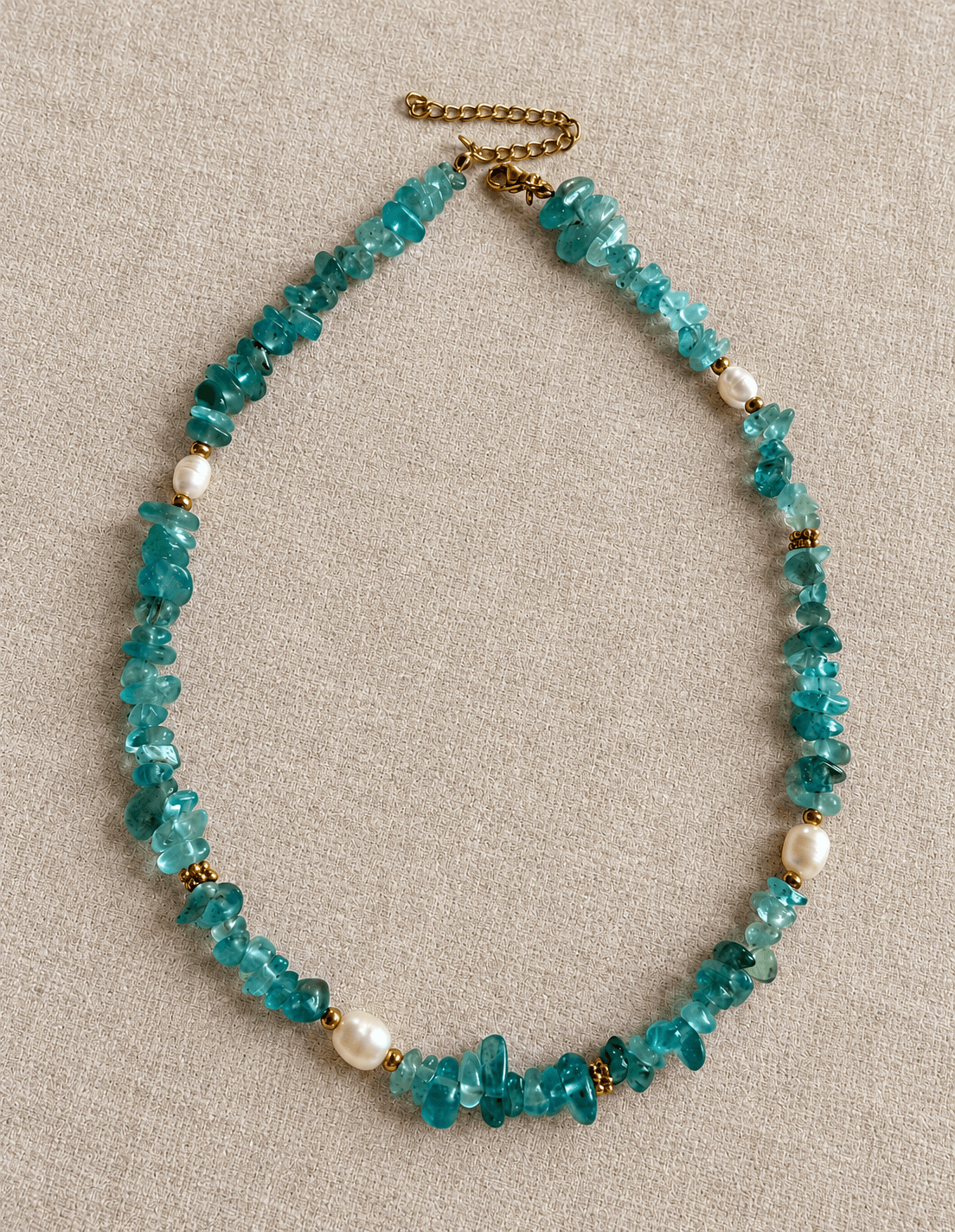 Collar MAREA en acero, piedras naturales y perlas de río