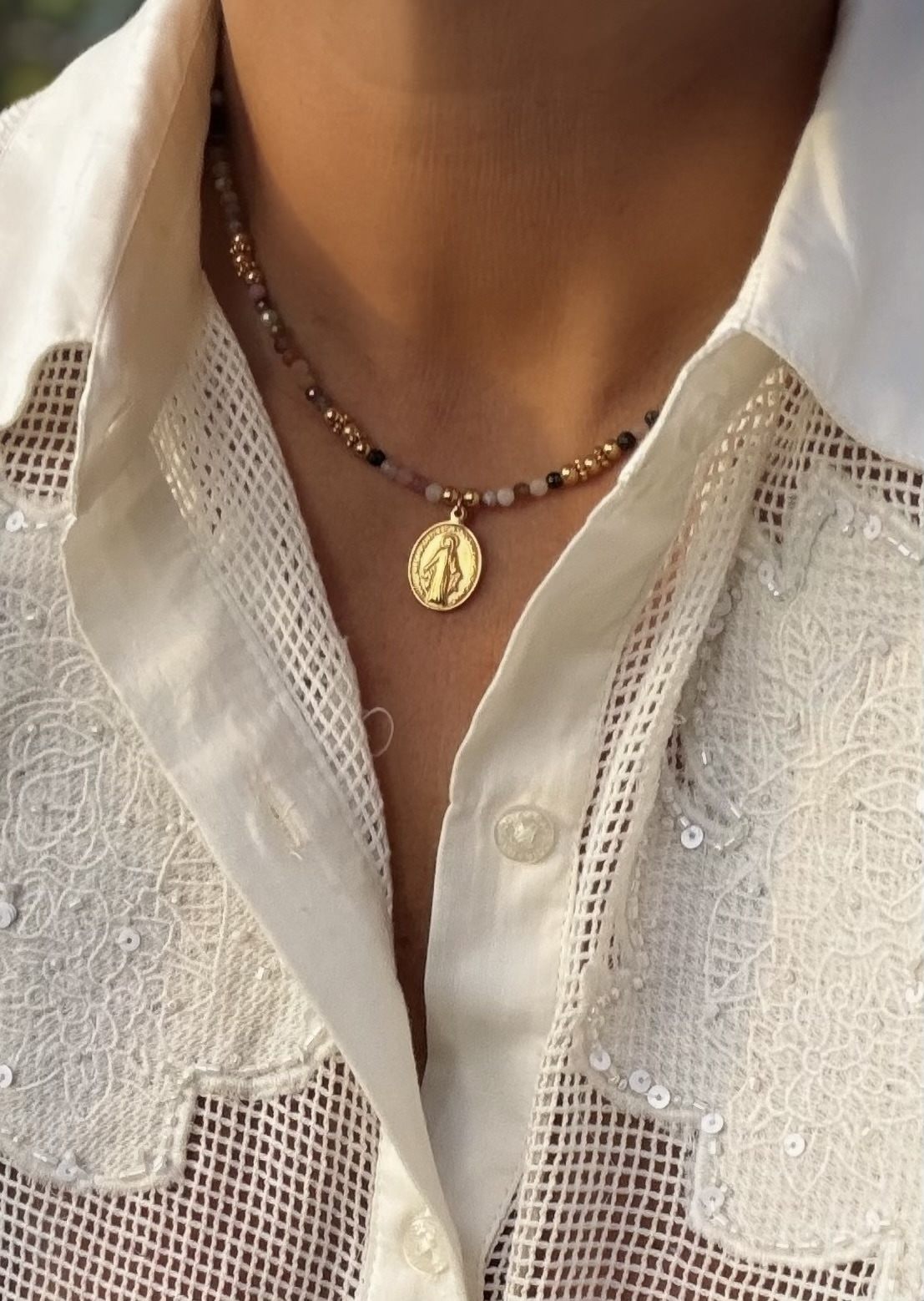 Collar FE en acero y piedras naturales
