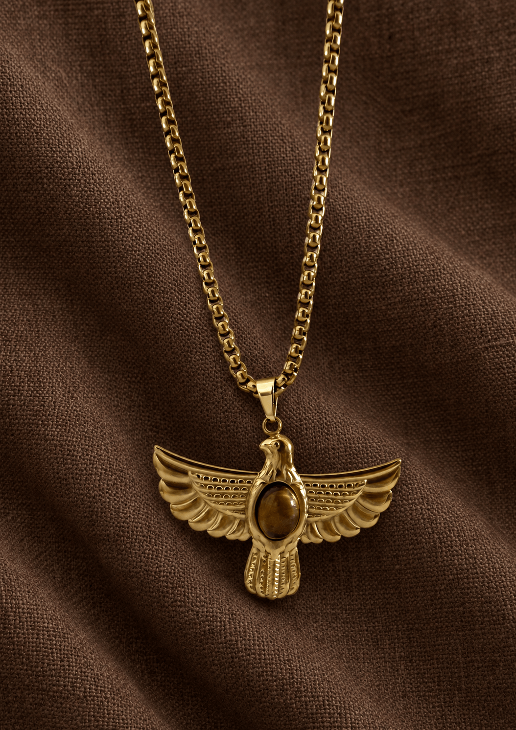 Collar AGUILA en acero y ojo de tigre
