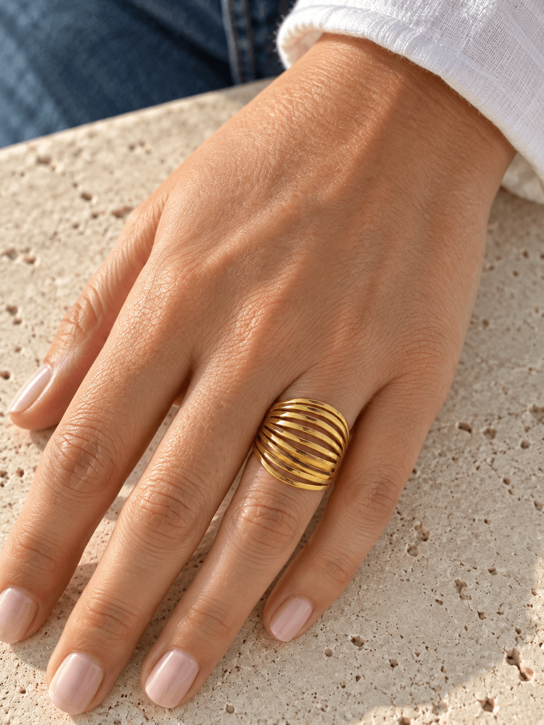 Anillo PUEBLA en acero dorado