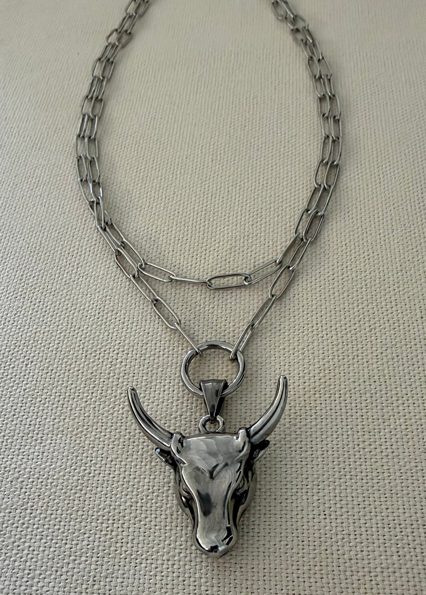 Collar BULL en acero plateado
