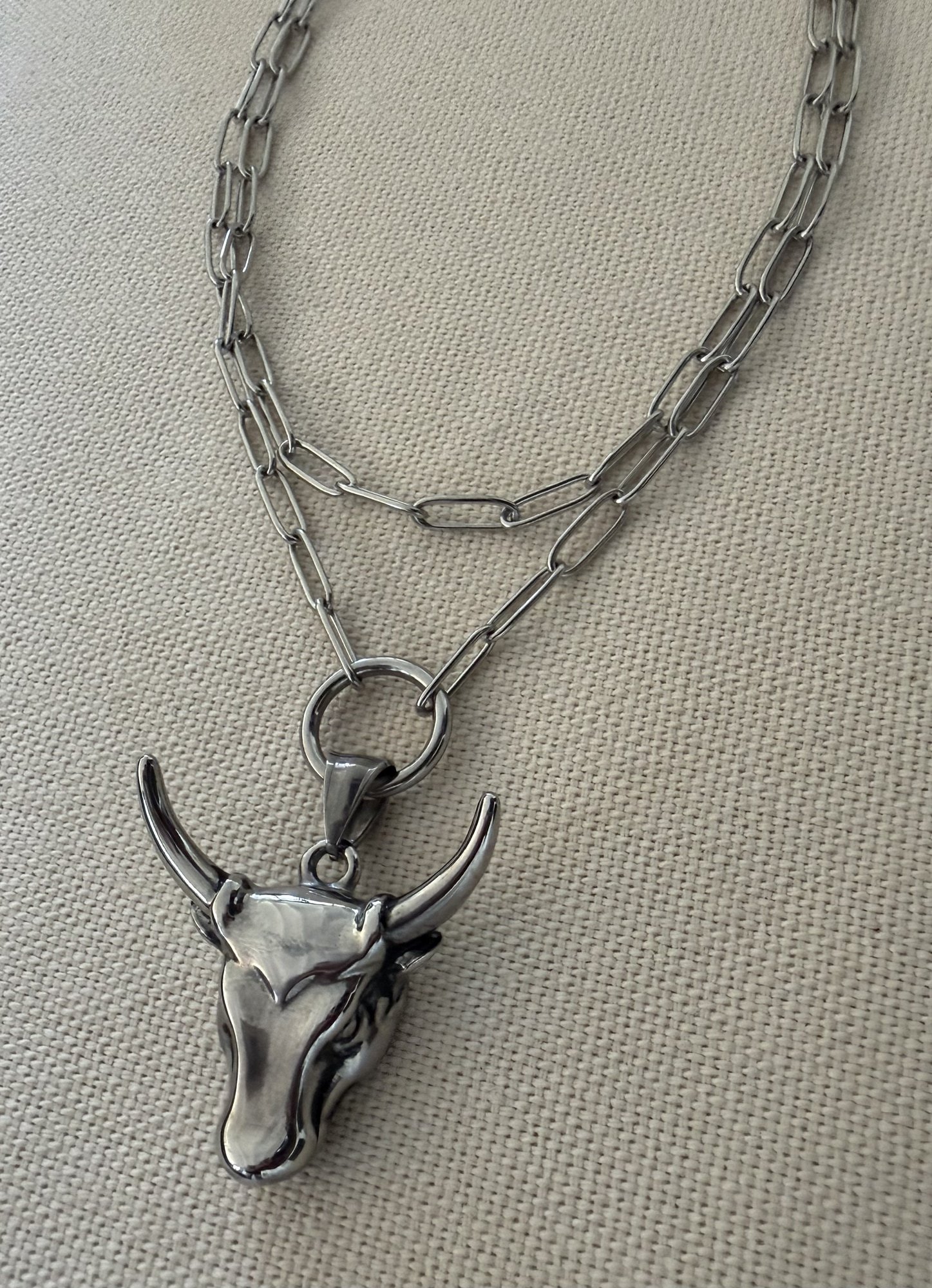 Collar BULL en acero plateado
