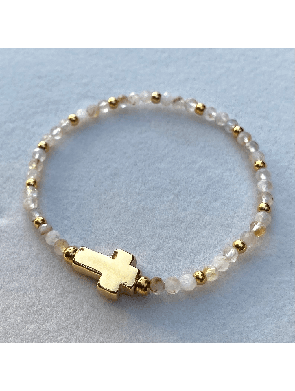 Pulsera CRUZ en acero y piedras naturales